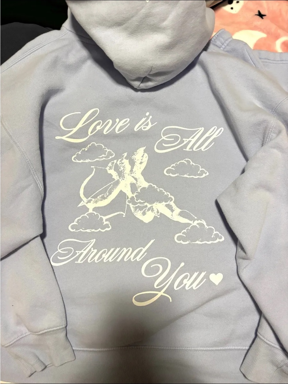 Love Is All Around You Graphic Hoodie and Sweatpants Set - Light Blue